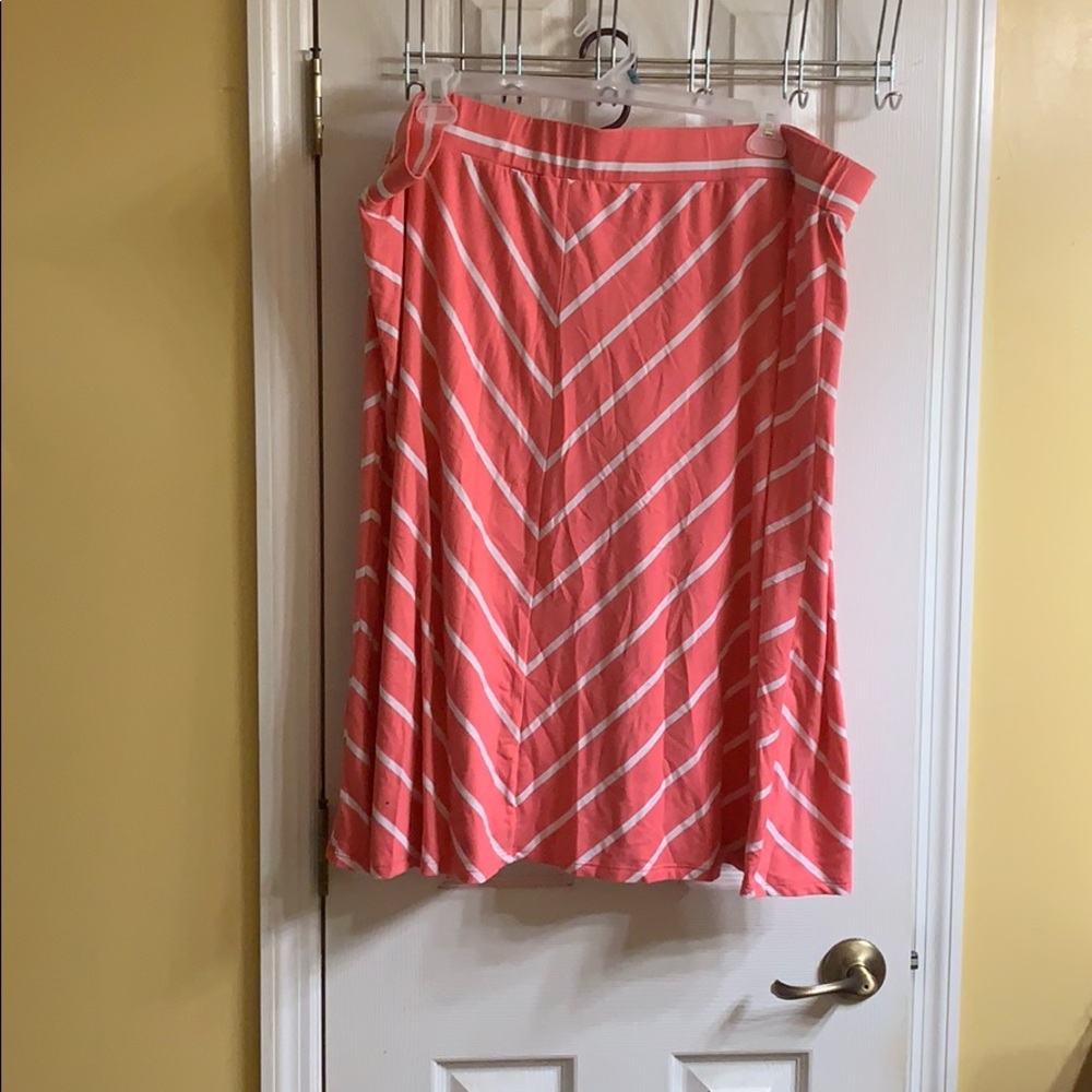 Pink and White Striped Midi A line Skirt